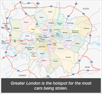 Greater London is the hotspot for the most cars being stolen